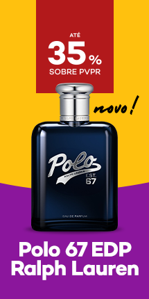 Novo perfume Polo67 EDP da marca ralph lauren com destaque promocional de até 35% sobre preço de Venda ao Público Recomendado